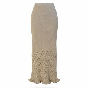 Olive & Oak Knit Flare-Hem Maxi Skirt in Beige